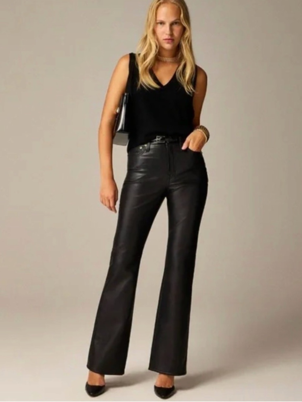 EUC J.Crew High Rise Faux Leather Boot Cut Pants, Size 29, Black